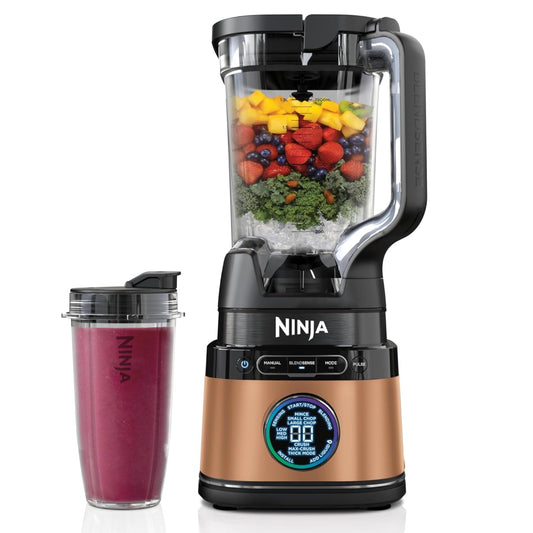 Ninja 2-in-1 Detect Power Mixer Pro & Single Serve, 1200W Mixer mit Krug, & Single Serve Smoothies mixen, Gemüse hacken & Frozen Drinks mixen, Kupfer/Schwarz, TB301EUCP