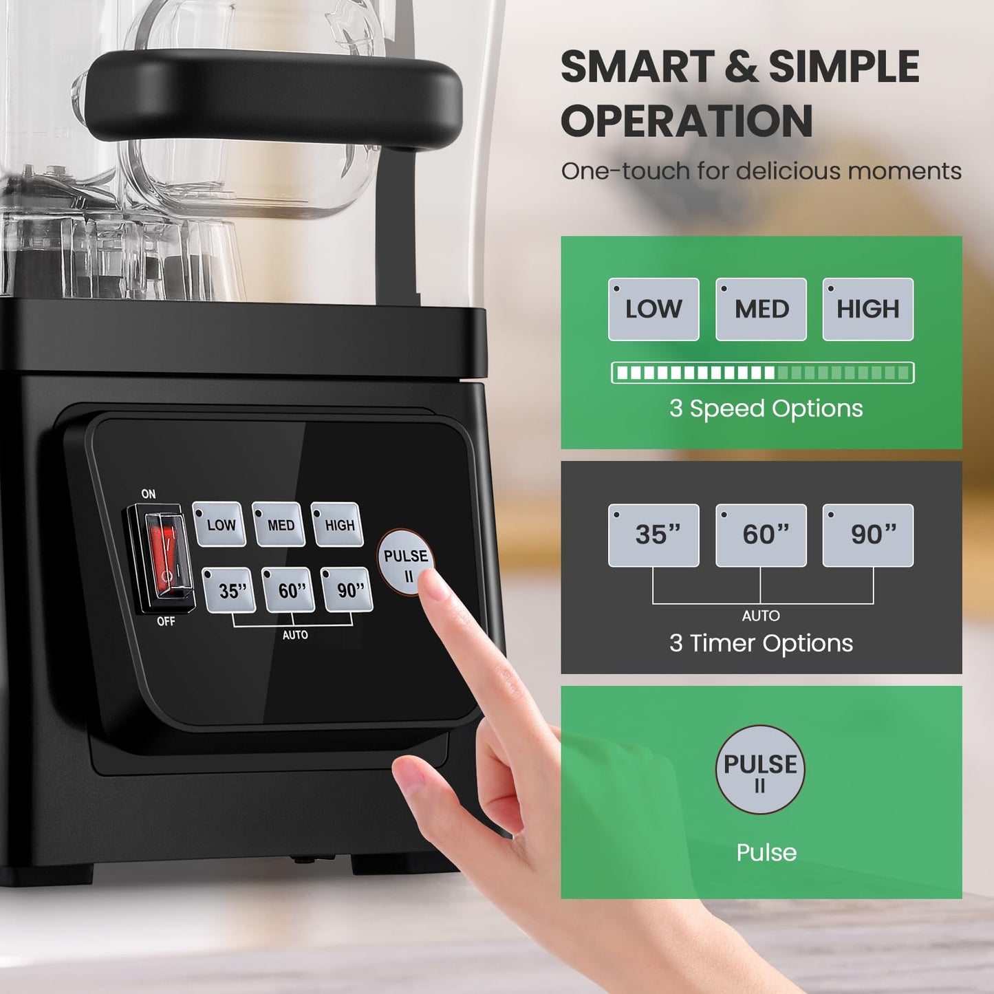 Huanyu Kommerzieller Mixer mit Schallschutzhaube 2L Fassungsvermögen Leiser professioneller Mixer Smoothie Maker 1600W Hochleistungsmixer für Eiscrushing, Smoothie und Pürees
