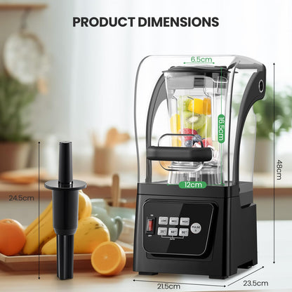 Huanyu Kommerzieller Mixer mit Schallschutzhaube 2L Fassungsvermögen Leiser professioneller Mixer Smoothie Maker 1600W Hochleistungsmixer für Eiscrushing, Smoothie und Pürees